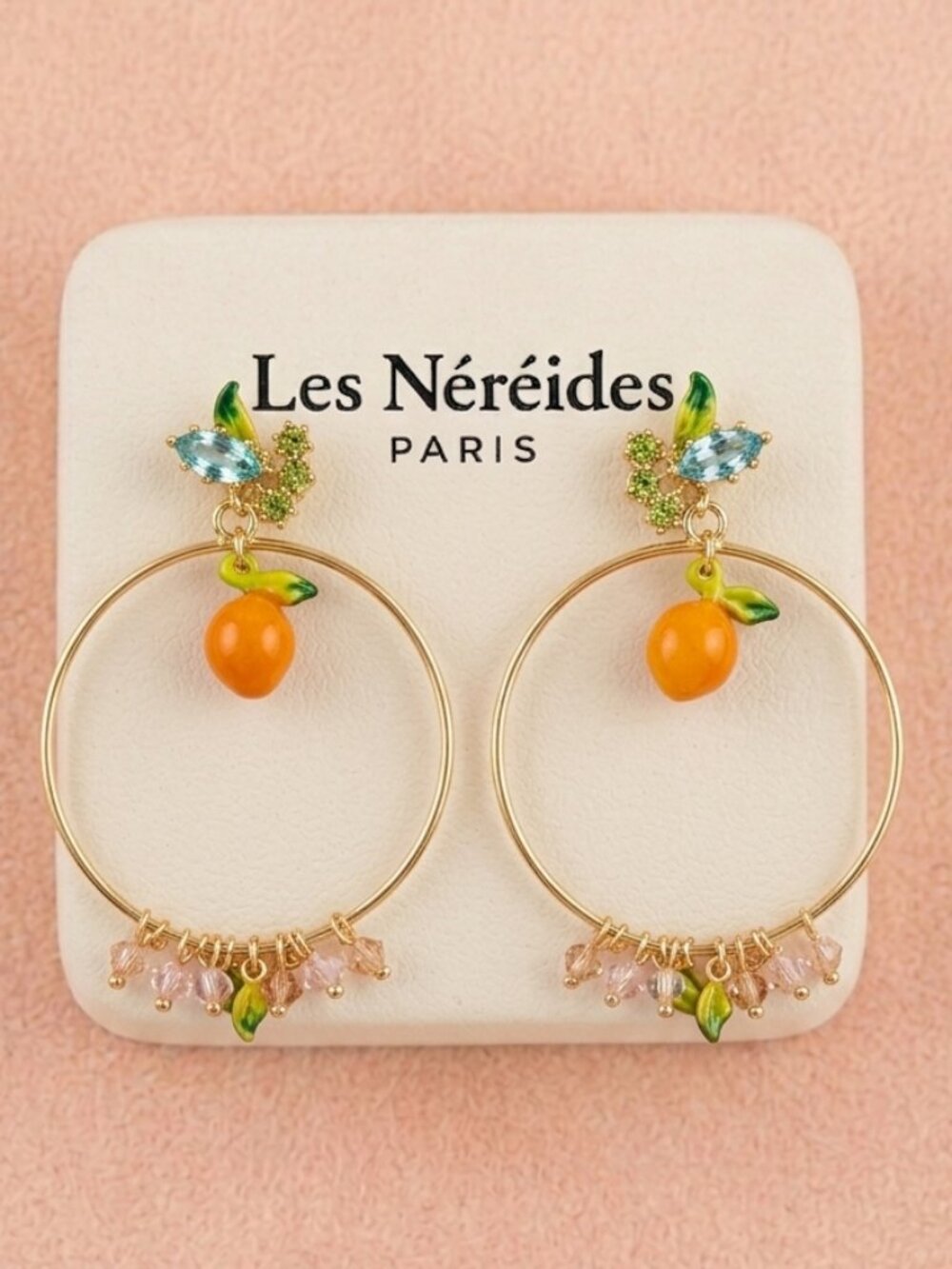 Authentic Les Néréides Paris orange fruit hoop drop earrings 🍊✨